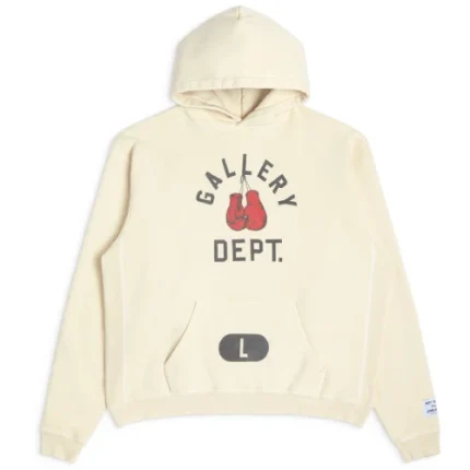 Gallery Dept Boxing Merch Cream Hoodie front graphic