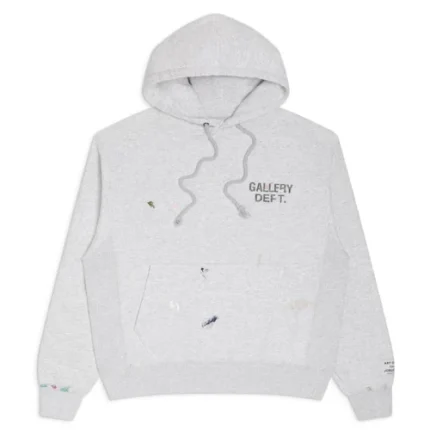 Gallery Dept Light Grey Paint Logo Hoodie front with artistic logo